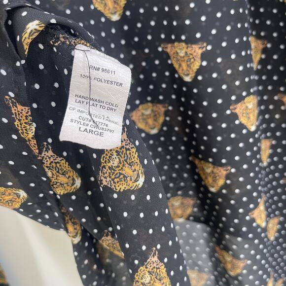 EIGHT SIXTY Blouse Size Large Leopard Face Polka Dot Sheer Contemporary Dots - Picture 8 of 10